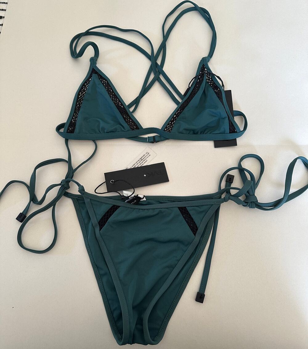 TAVIK | Teal String Micro Bikini with Crochet Inset Details | Size Small